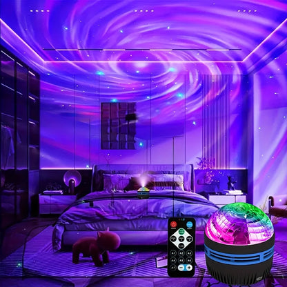 Luminária Projetora Galáxia Céu Estrelado – Luz Noturna LED com Controle Remoto, Sensor Sonoro, 7 Modos de Luz – Ideal para Quartos, Festas e Decoração