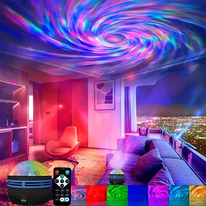 Luminária Projetora Galáxia Céu Estrelado – Luz Noturna LED com Controle Remoto, Sensor Sonoro, 7 Modos de Luz – Ideal para Quartos, Festas e Decoração