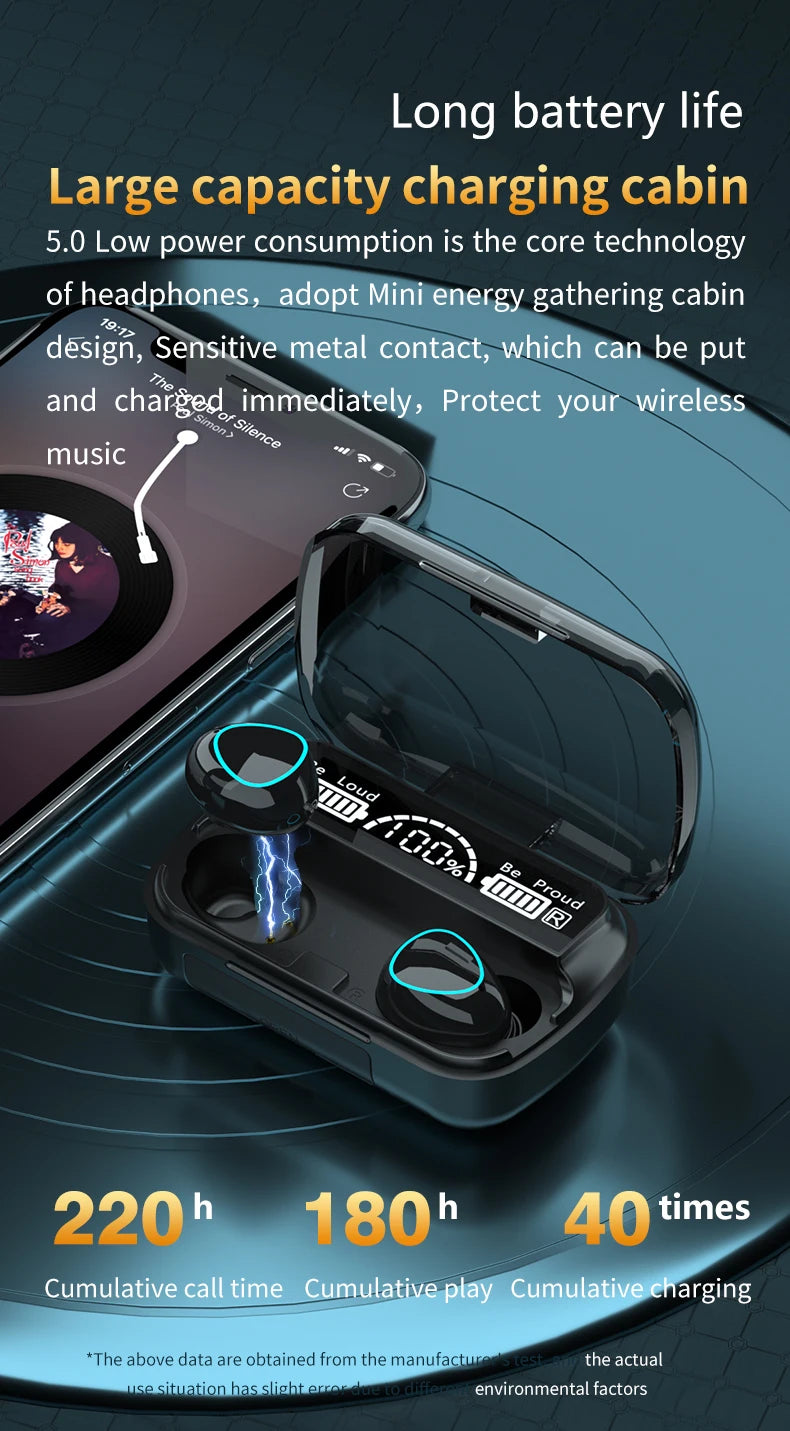 Fone de Ouvido Sem Fio TWS M10 com Cancelamento de Ruído, Microfone e Display LED - Ideal para Esportes e Uso Diário