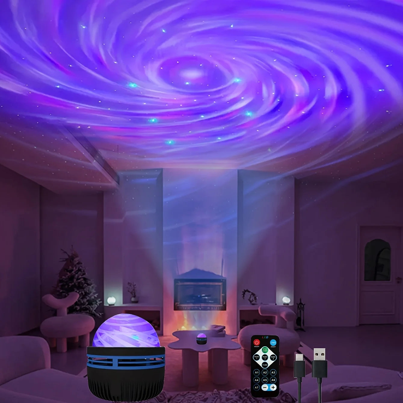 Luminária Projetora Galáxia Céu Estrelado – Luz Noturna LED com Controle Remoto, Sensor Sonoro, 7 Modos de Luz – Ideal para Quartos, Festas e Decoração