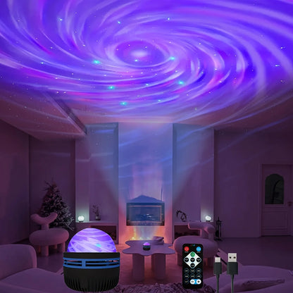 Luminária Projetora Galáxia Céu Estrelado – Luz Noturna LED com Controle Remoto, Sensor Sonoro, 7 Modos de Luz – Ideal para Quartos, Festas e Decoração