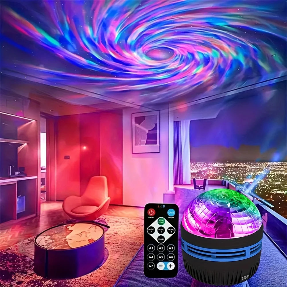 Luminária Projetora Galáxia Céu Estrelado – Luz Noturna LED com Controle Remoto, Sensor Sonoro, 7 Modos de Luz – Ideal para Quartos, Festas e Decoração