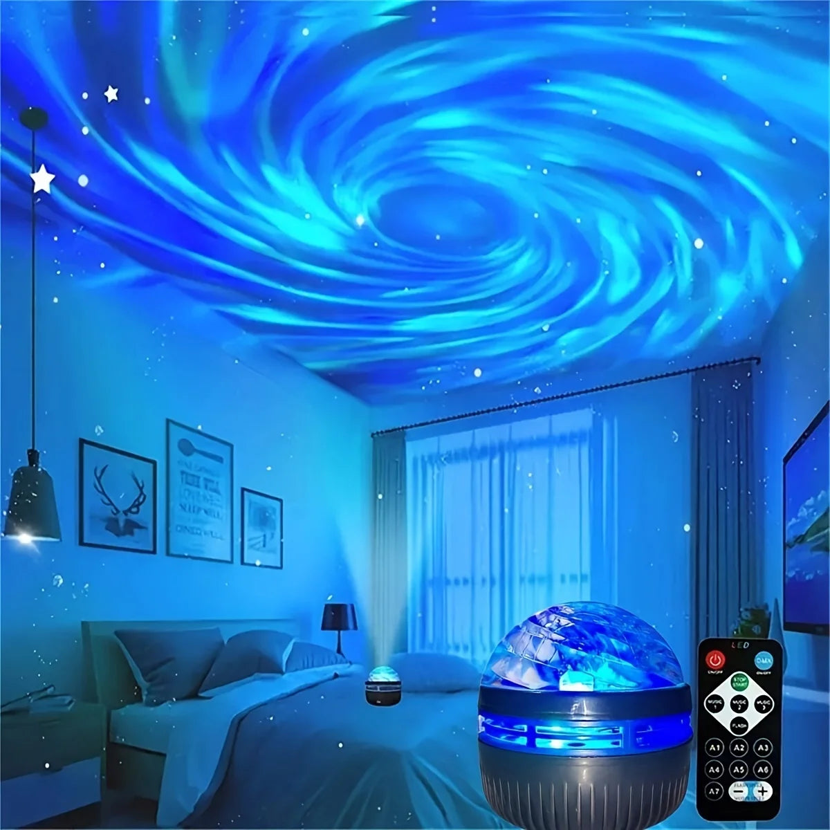 Luminária Projetora Galáxia Céu Estrelado – Luz Noturna LED com Controle Remoto, Sensor Sonoro, 7 Modos de Luz – Ideal para Quartos, Festas e Decoração