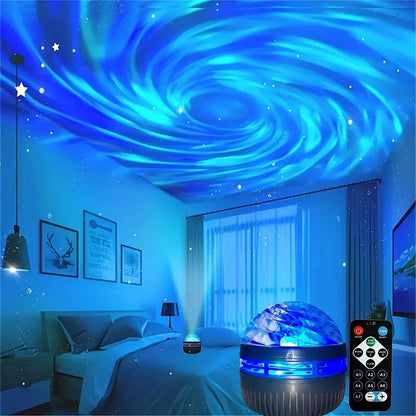 Luminária Projetora Galáxia Céu Estrelado – Luz Noturna LED com Controle Remoto, Sensor Sonoro, 7 Modos de Luz – Ideal para Quartos, Festas e Decoração
