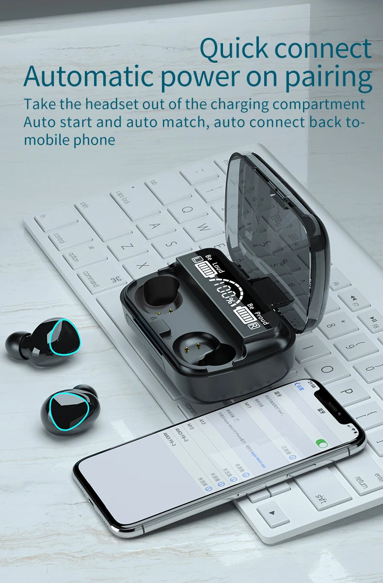 Fone de Ouvido Sem Fio TWS M10 com Cancelamento de Ruído, Microfone e Display LED - Ideal para Esportes e Uso Diário